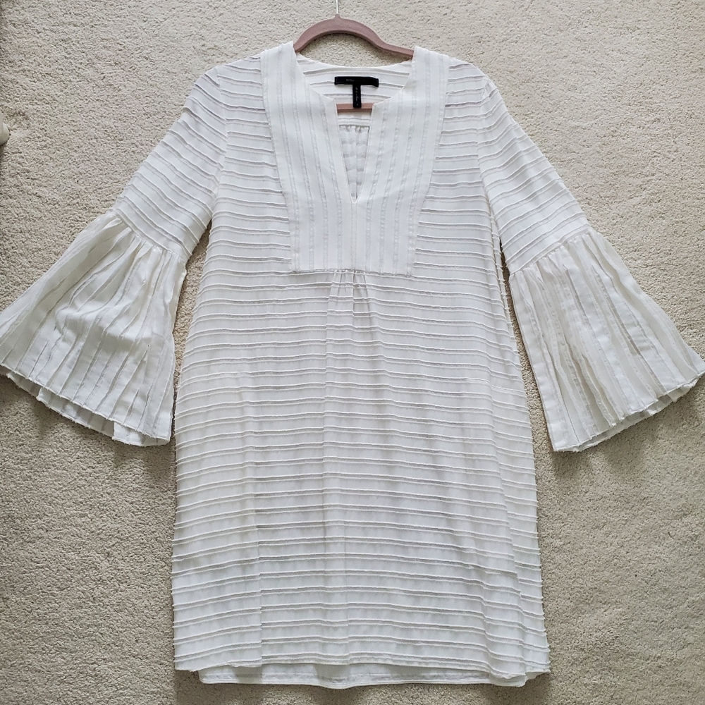 BCBGMaxAzria Adina Ivory Woven Bell Sleeve Dress szS